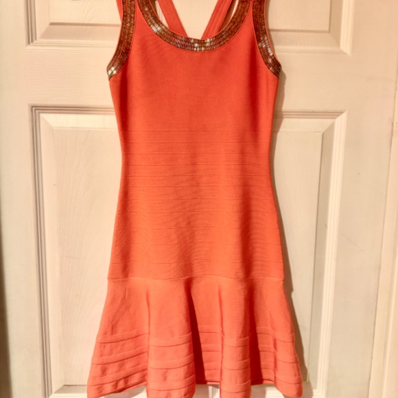 Marciano Coral Bodycon Dress with Silver Straps - Picture 3 of 11